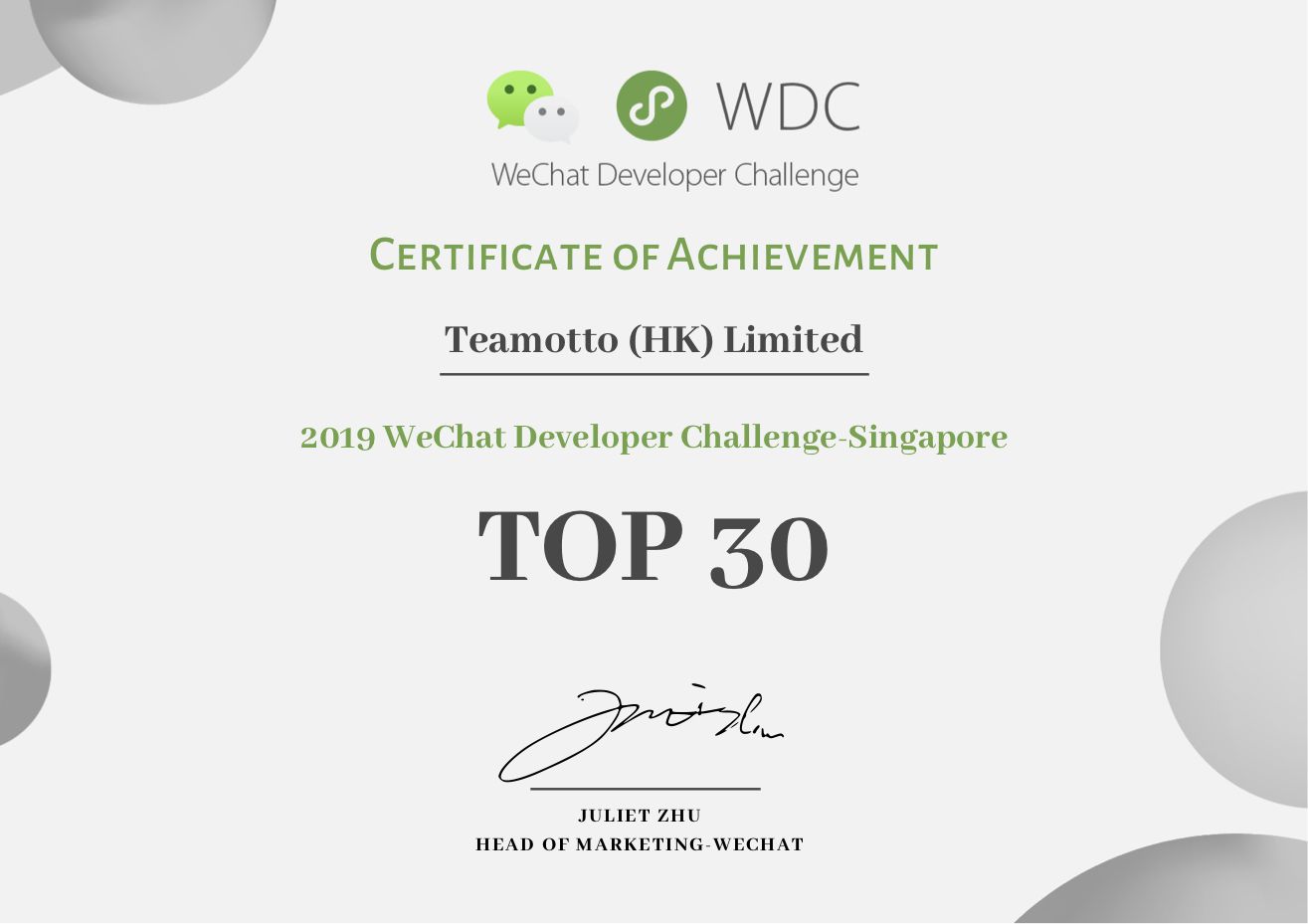 微信开发者大赛TOP30  - 新加坡站