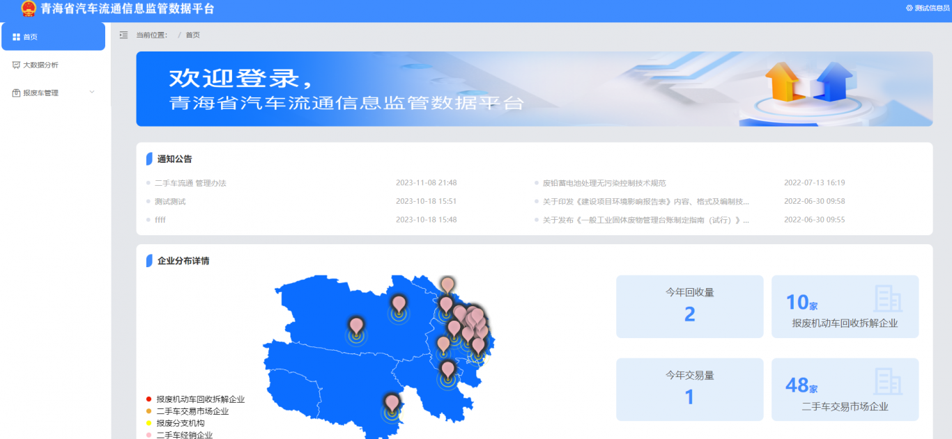 青海省汽车流通信息监控数据平台